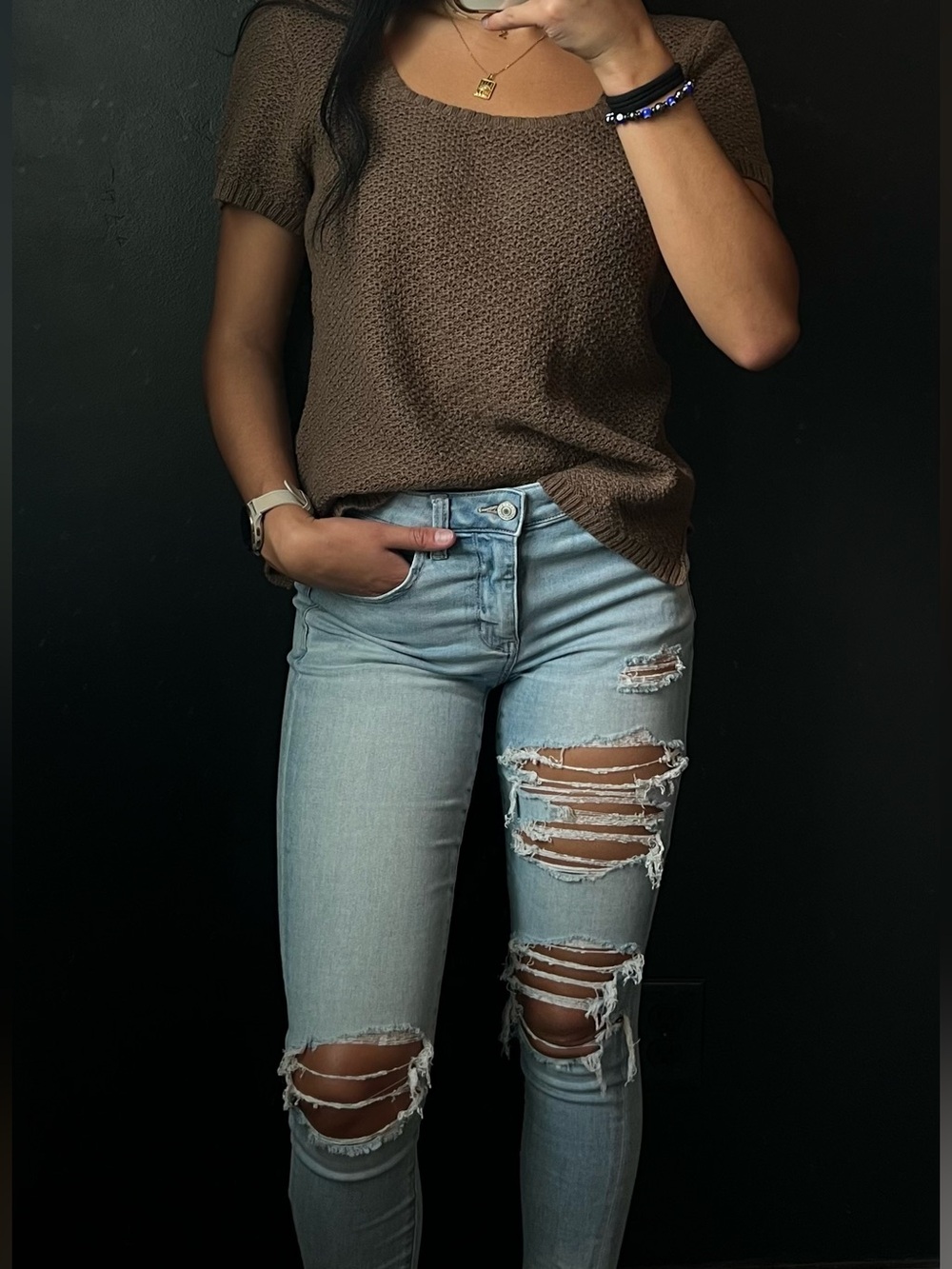 American Eagle Outfitters Regular Light Blue Ripped Skinny Jeans